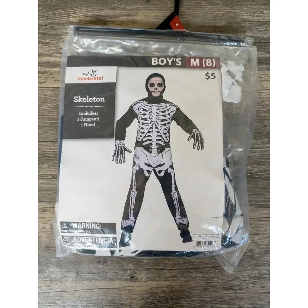 NEW! Celebrate It Childrens Skeleton Halloween Costume Boys Size M 8
